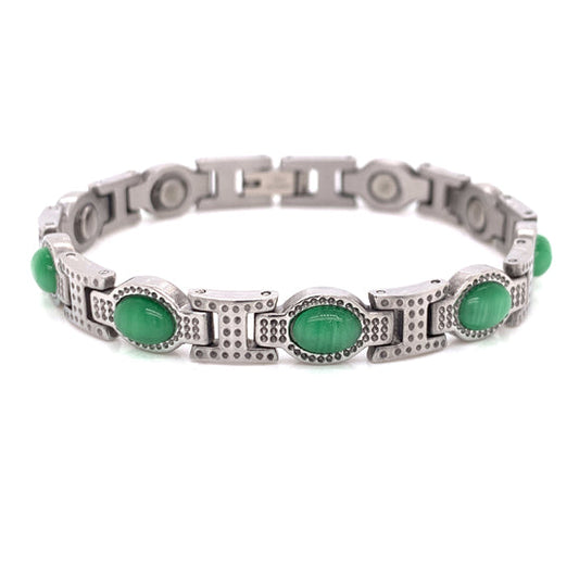 Stainless Steel Magnetic Bracelets With Green Stone & Germanium