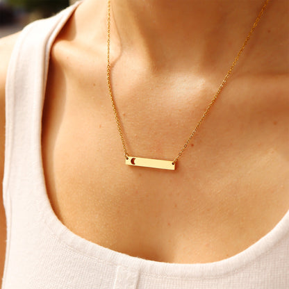 18K Gold PVD Stainless Steel Moon Cutout Horizontal Bar Necklace
