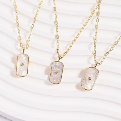 14K Gold Plated Sterling Silver Mother of Pearl Sunburst Mystical Paperclip Chain Necklace