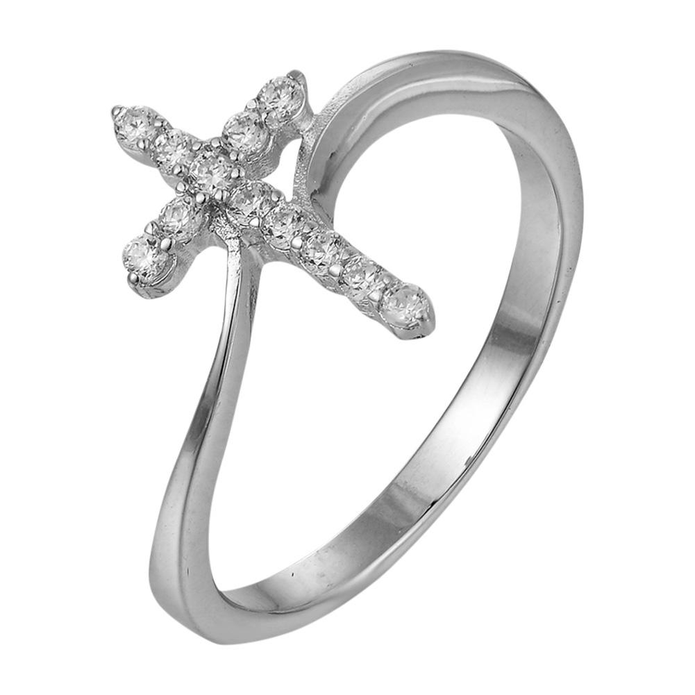 CZ Cross White Gold Over Brass Ring