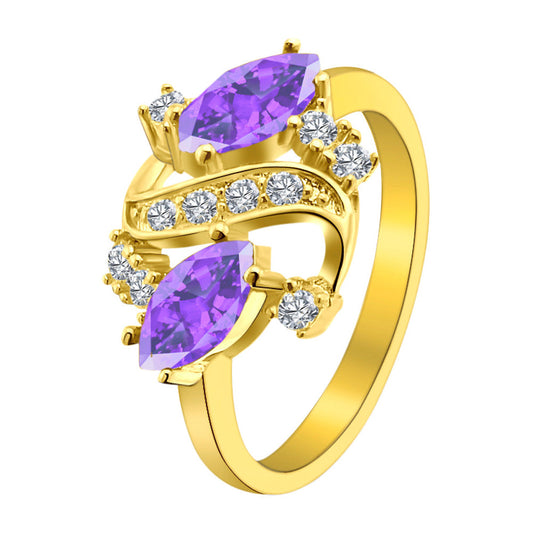 Purple CZ With Accent CZ Stones Gold Over Brass Ring
