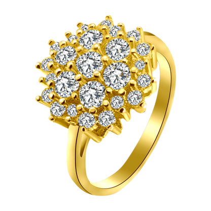18K Gold Brass CZ Stone Cluster Ring