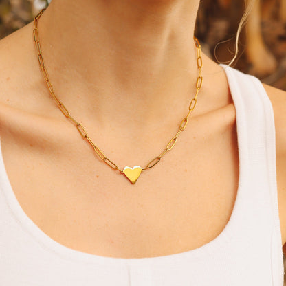 18K Gold PVD Stainless Steel Blank Heart Paperclip Necklace