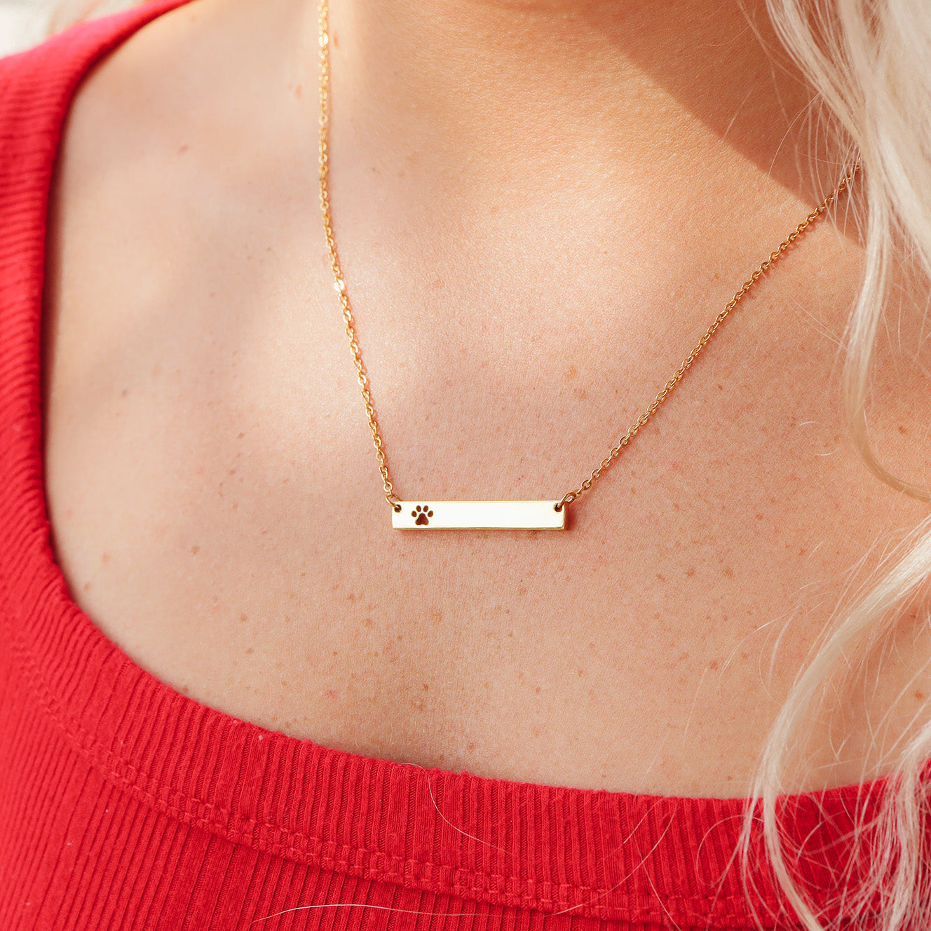 18K Gold PVD Stainless Steel Blank Cutout Paw Print Bar Necklace