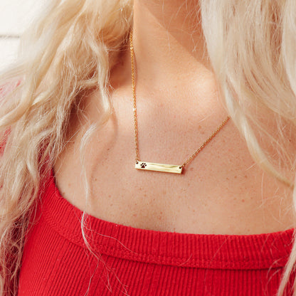18K Gold PVD Stainless Steel Blank Cutout Paw Print Bar Necklace