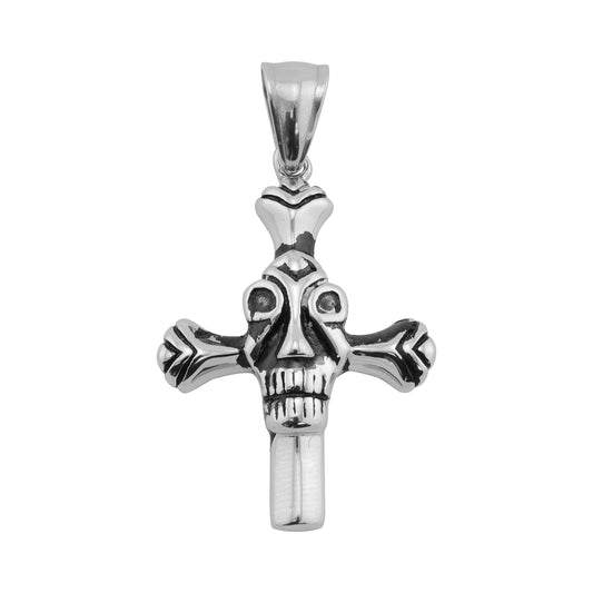 Stainless Steel Cross With Face Center Pendant