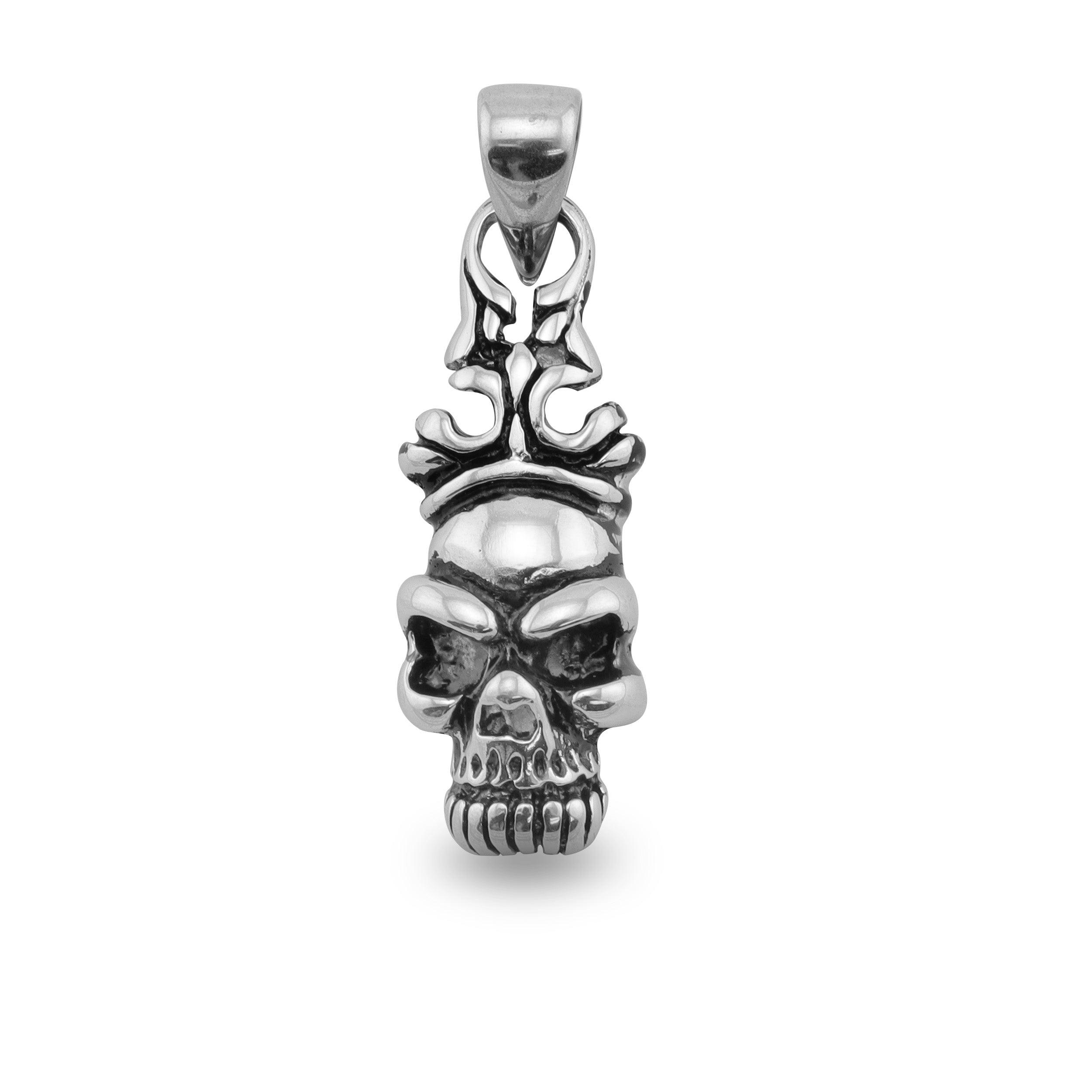 Stainless Steel Skull With Filigree Crown Pendant