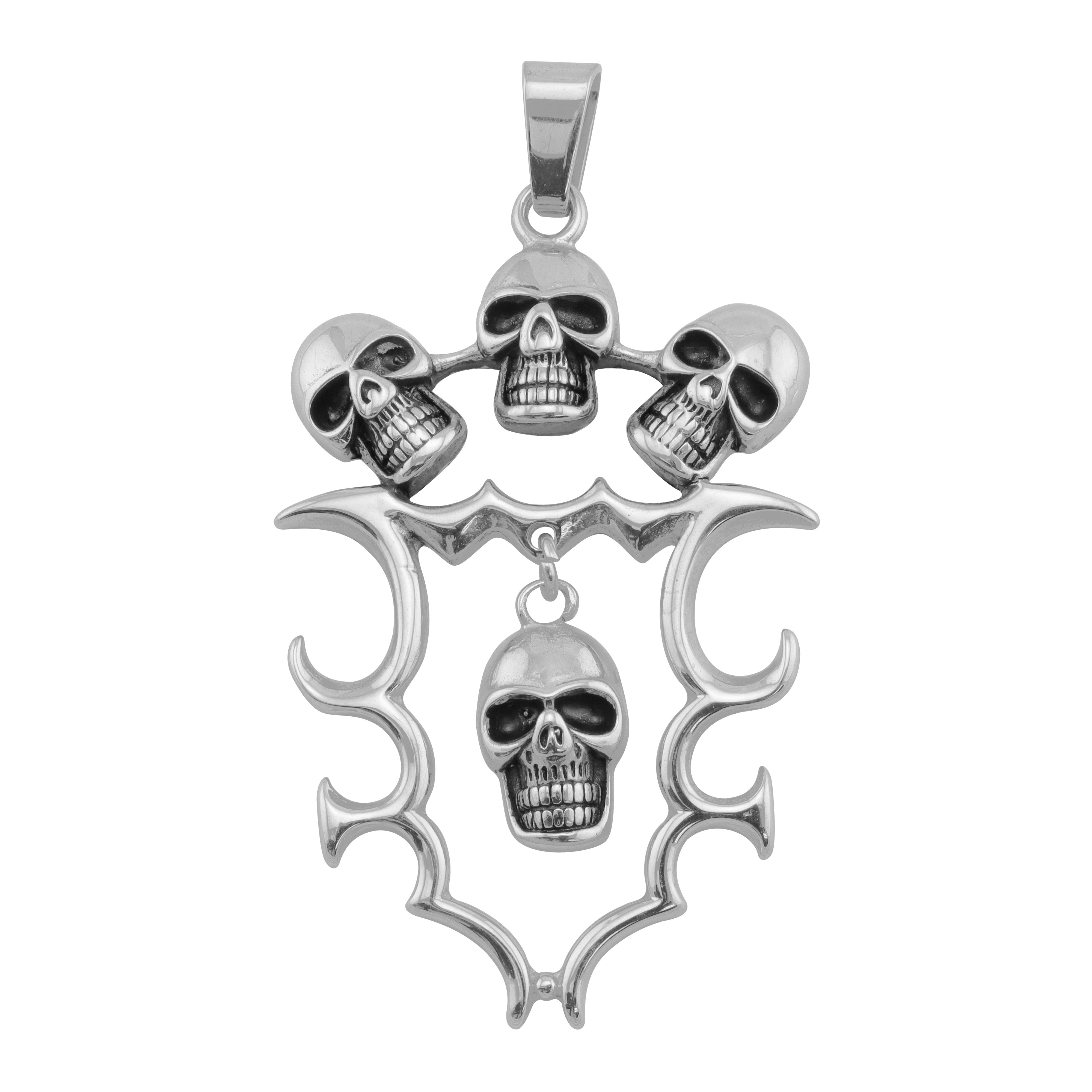 Stainless Steel Tribal Multi Skull Pendant