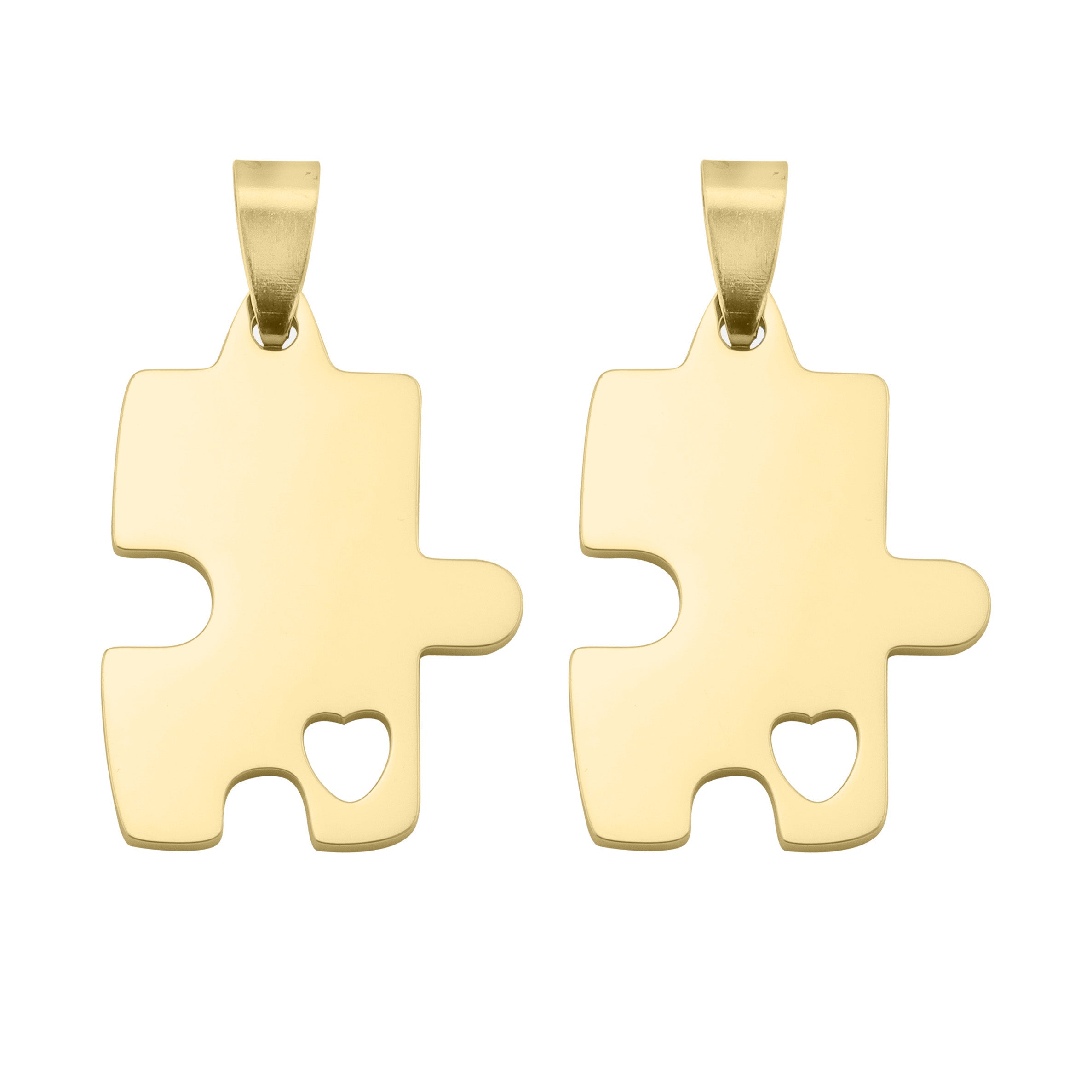 18K Gold PVD Stainless Steel Engravable 2 Piece Break Apart Puzzle Pendants