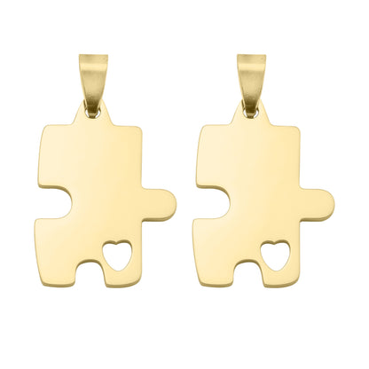 18K Gold PVD Stainless Steel Engravable 2 Piece Break Apart Puzzle Pendants