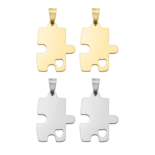 18K Gold PVD Stainless Steel Engravable 2 Piece Break Apart Puzzle Pendants