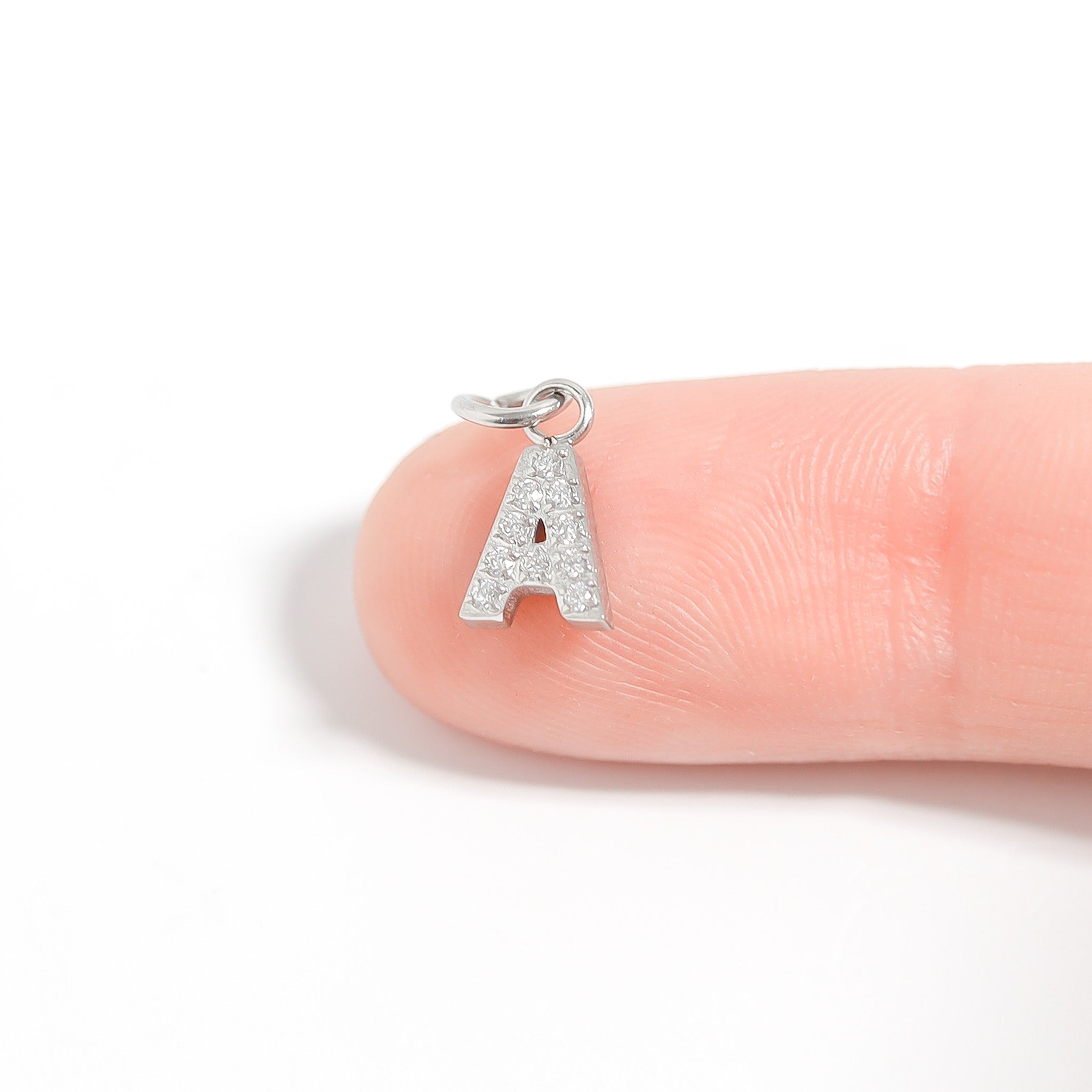Stainless Steel Pave Set CZ Initial Letter Charms