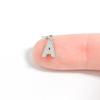 Stainless Steel Pave Set CZ Initial Letter Charms