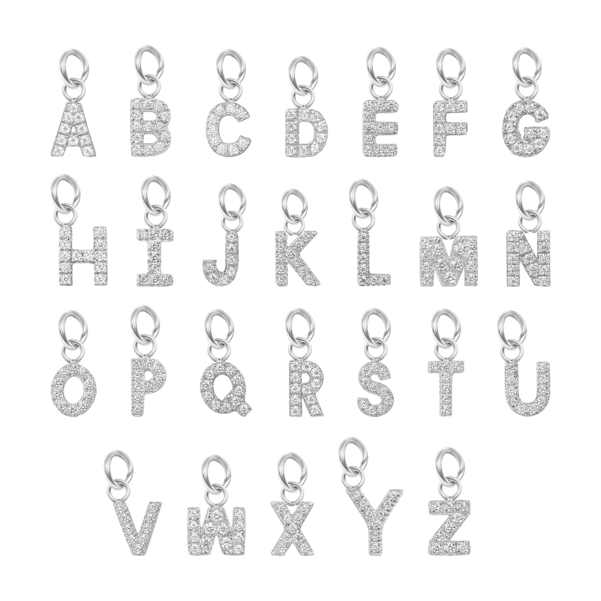 Stainless Steel Pave Set CZ Initial Letter Charms