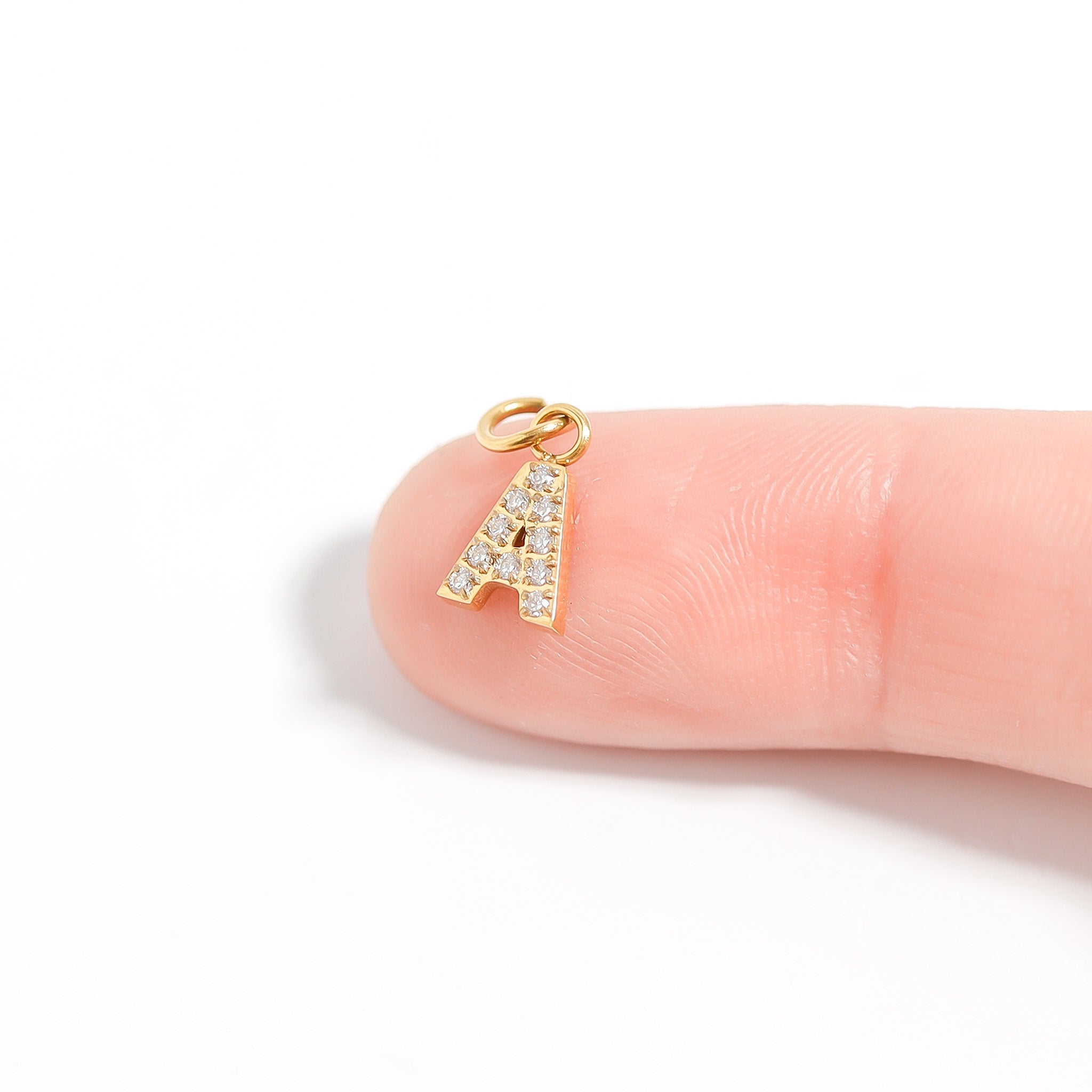 18K Gold PVD Stainless Steel Pave Set CZ Initial Letter Charms