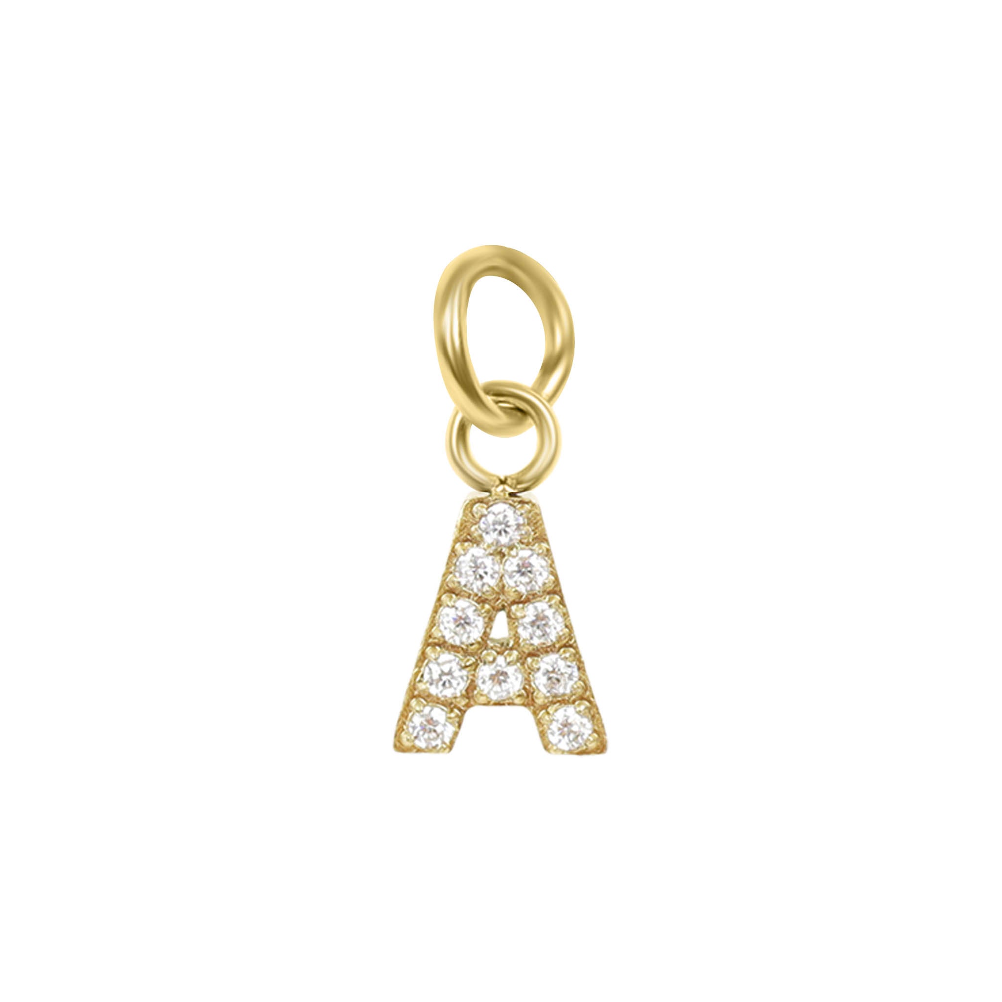18K Gold PVD Stainless Steel Pave Set CZ Initial Letter Charms