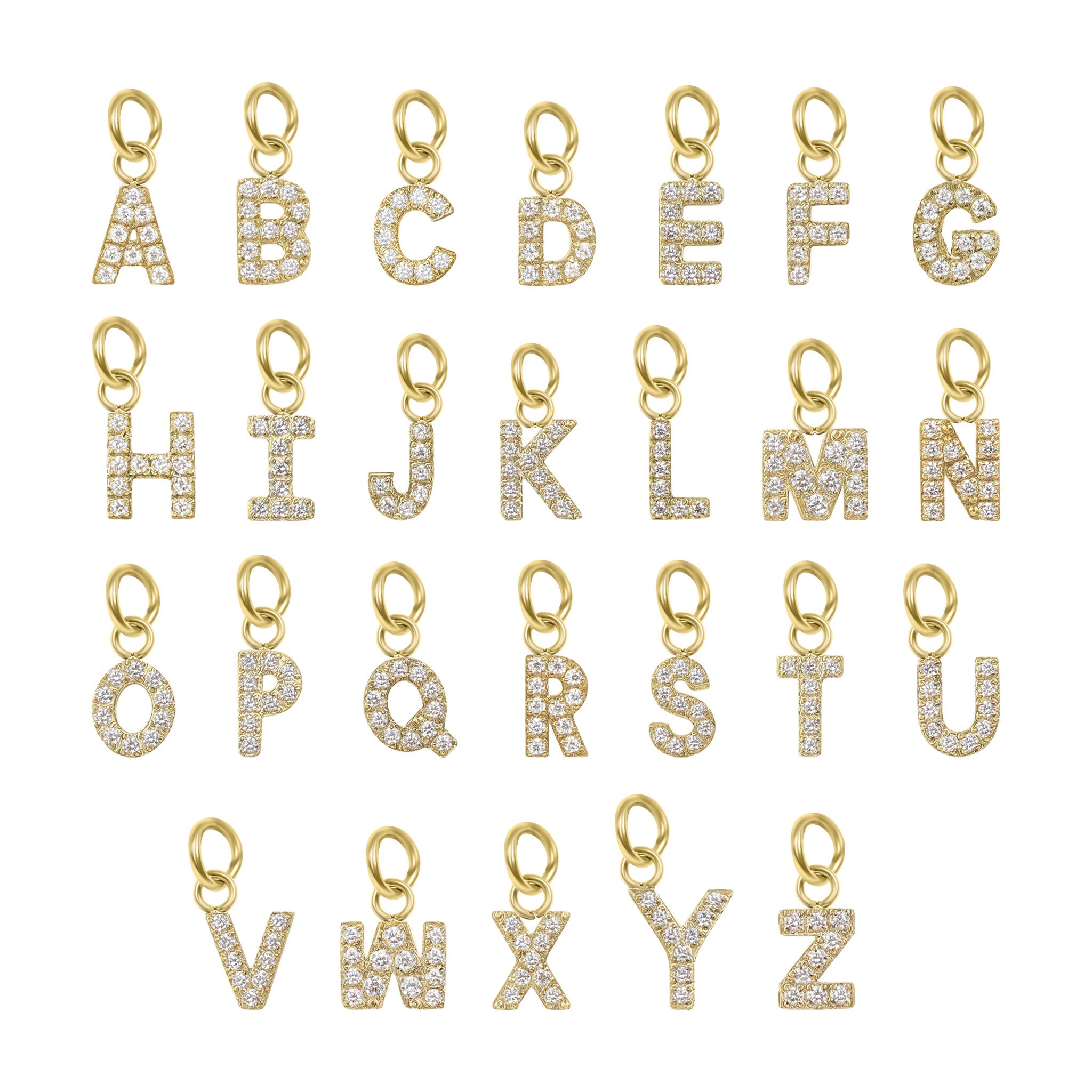 18K Gold PVD Stainless Steel Pave Set CZ Initial Letter Charms
