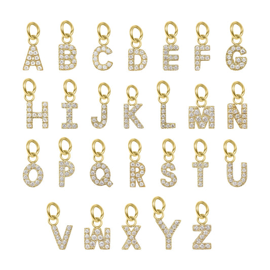 18K Gold PVD Stainless Steel Pave Set CZ Initial Letter Charms