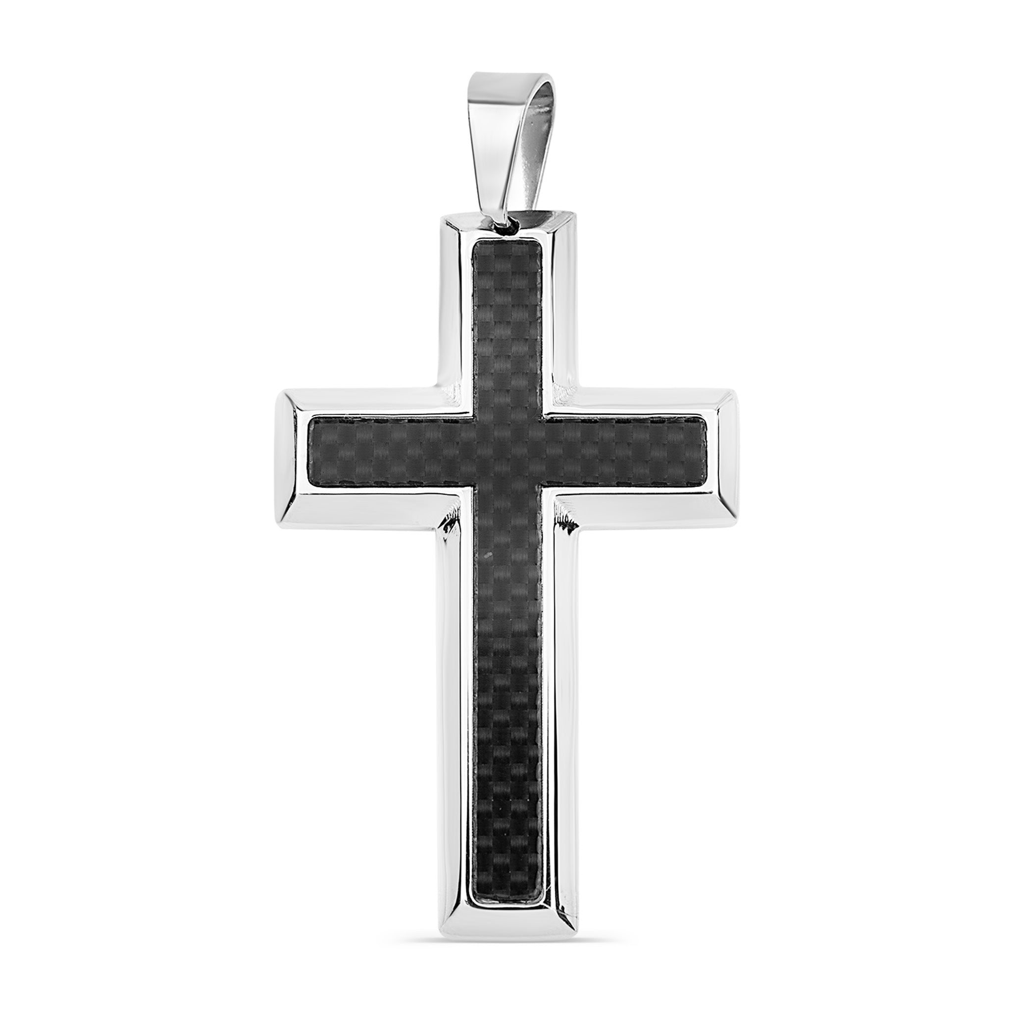 Stainless Steel Black Carbon Fiber Cross Pendant