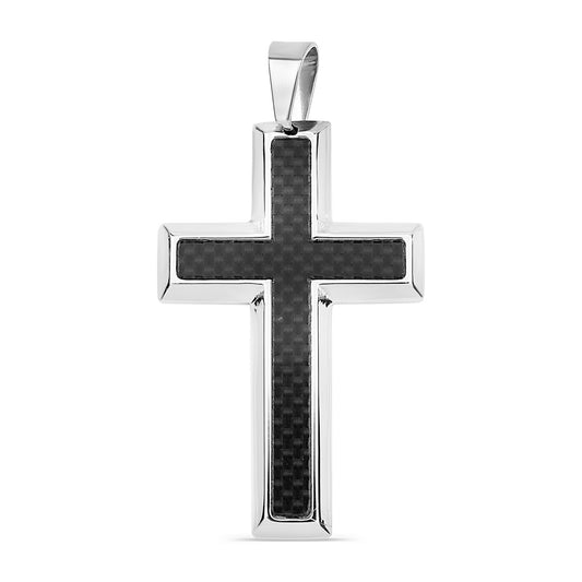 Stainless Steel Black Carbon Fiber Cross Pendant