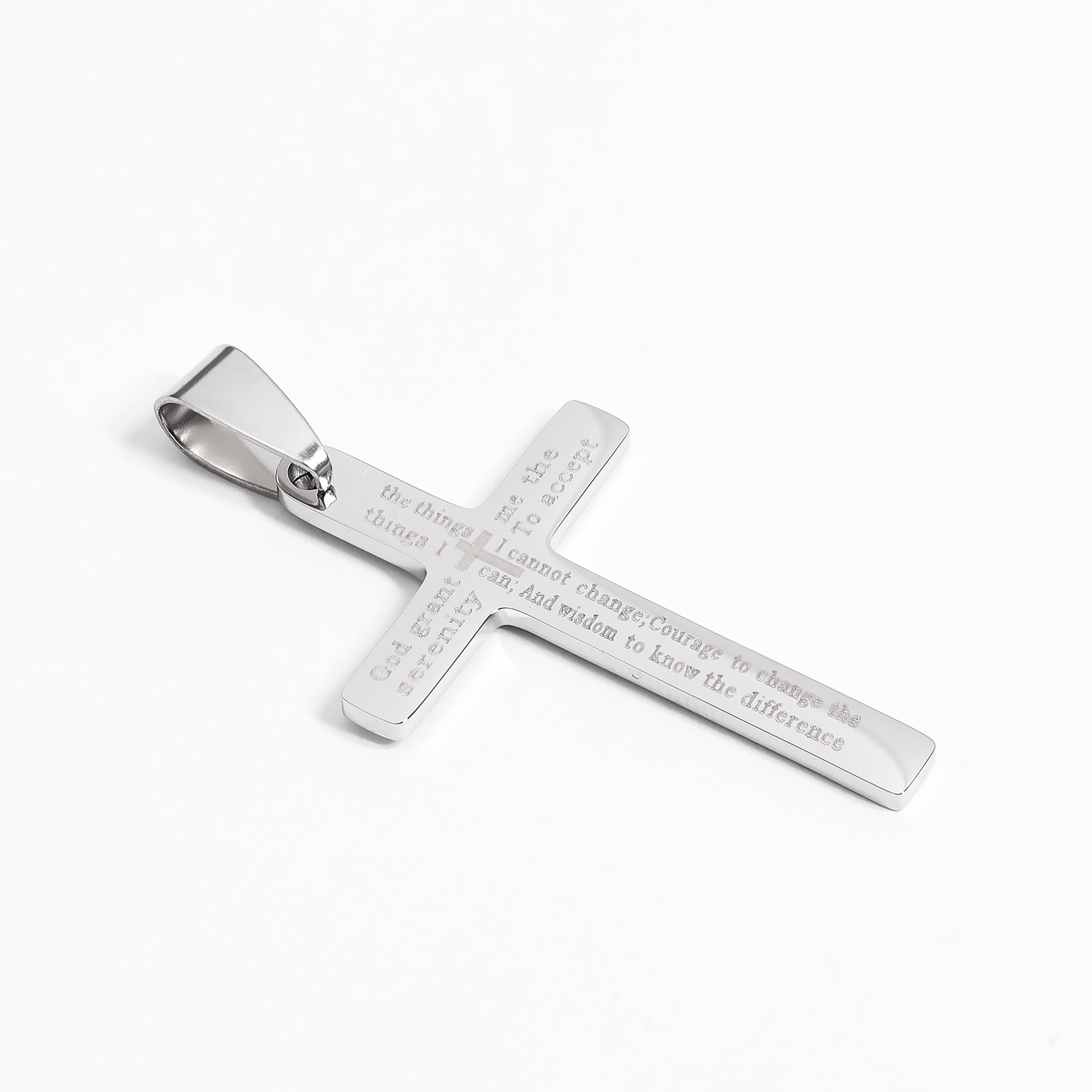 Stainless Steel Serenity Prayer Cross Pendant