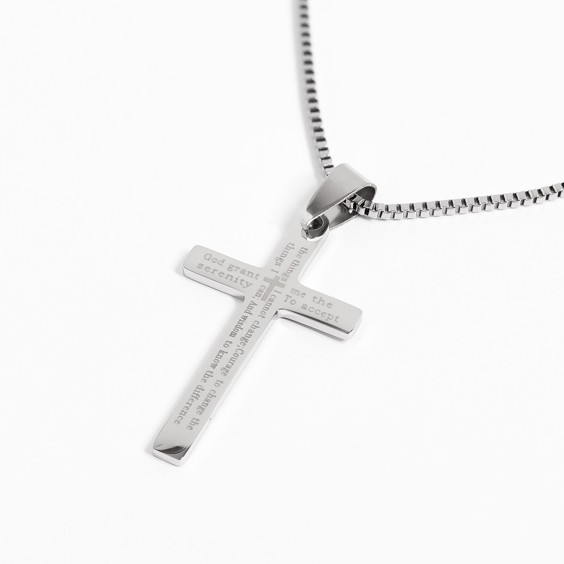 Stainless Steel Serenity Prayer Cross Pendant