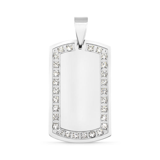 Stainless Steel Blank CZ Dog Tag Pendant