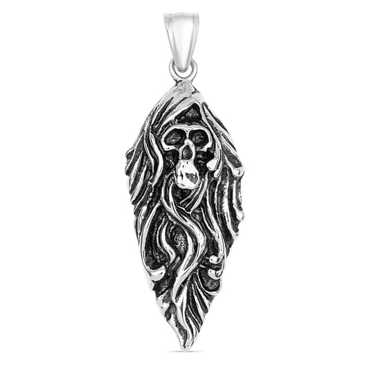 Stainless Steel Flaming Skull Arrowhead Pendant
