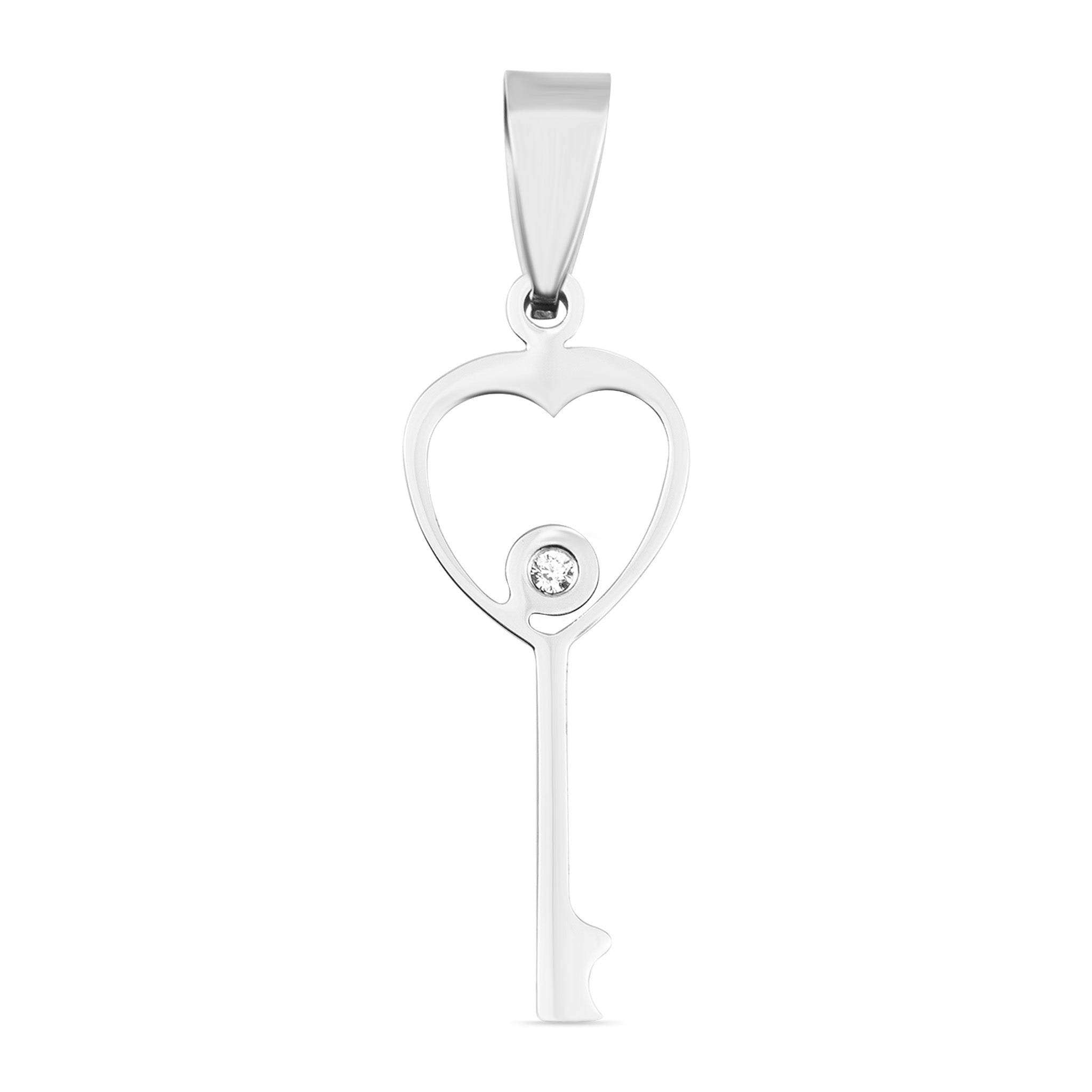 Stainless Steel CZ Thin Key Pendant