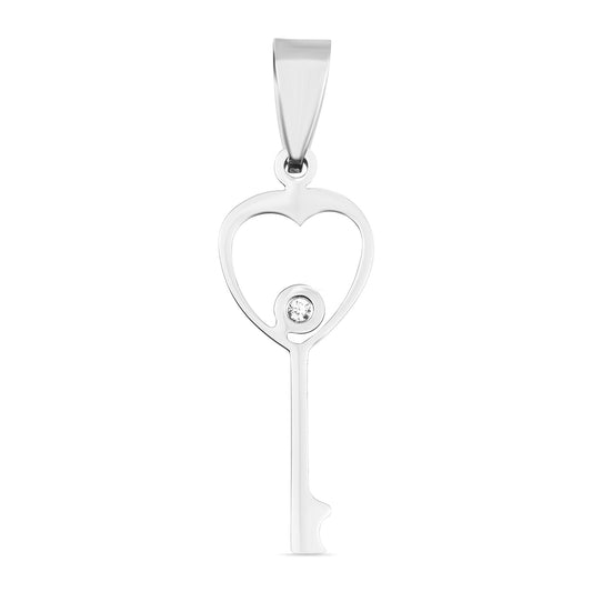 Stainless Steel CZ Thin Key Pendant
