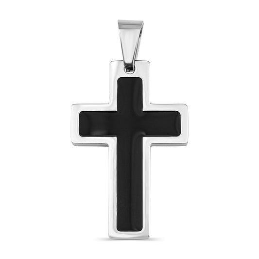 Stainless Steel & Black Inlay Cross Pendant