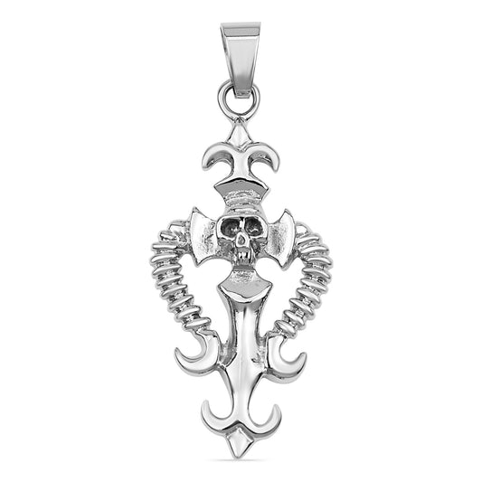 Skull In Detailed Heart Stainless Steel Pendant