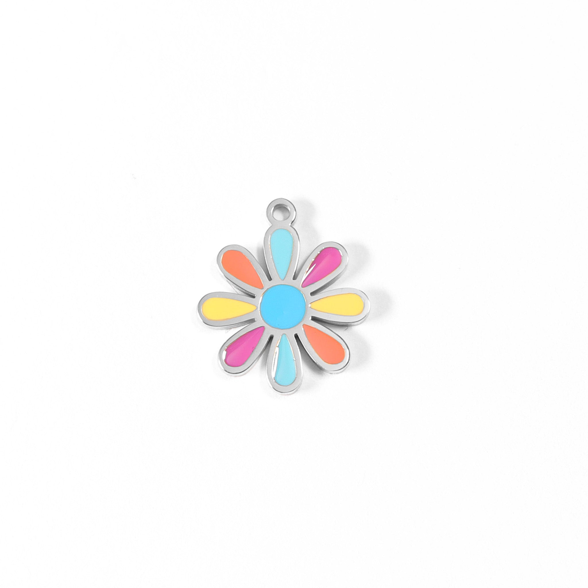 18K Gold PVD Stainless Steel Multi-Colored Epoxy Flower Charm