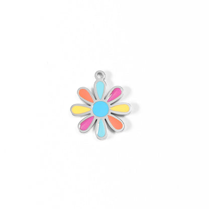 18K Gold PVD Stainless Steel Multi-Colored Epoxy Flower Charm