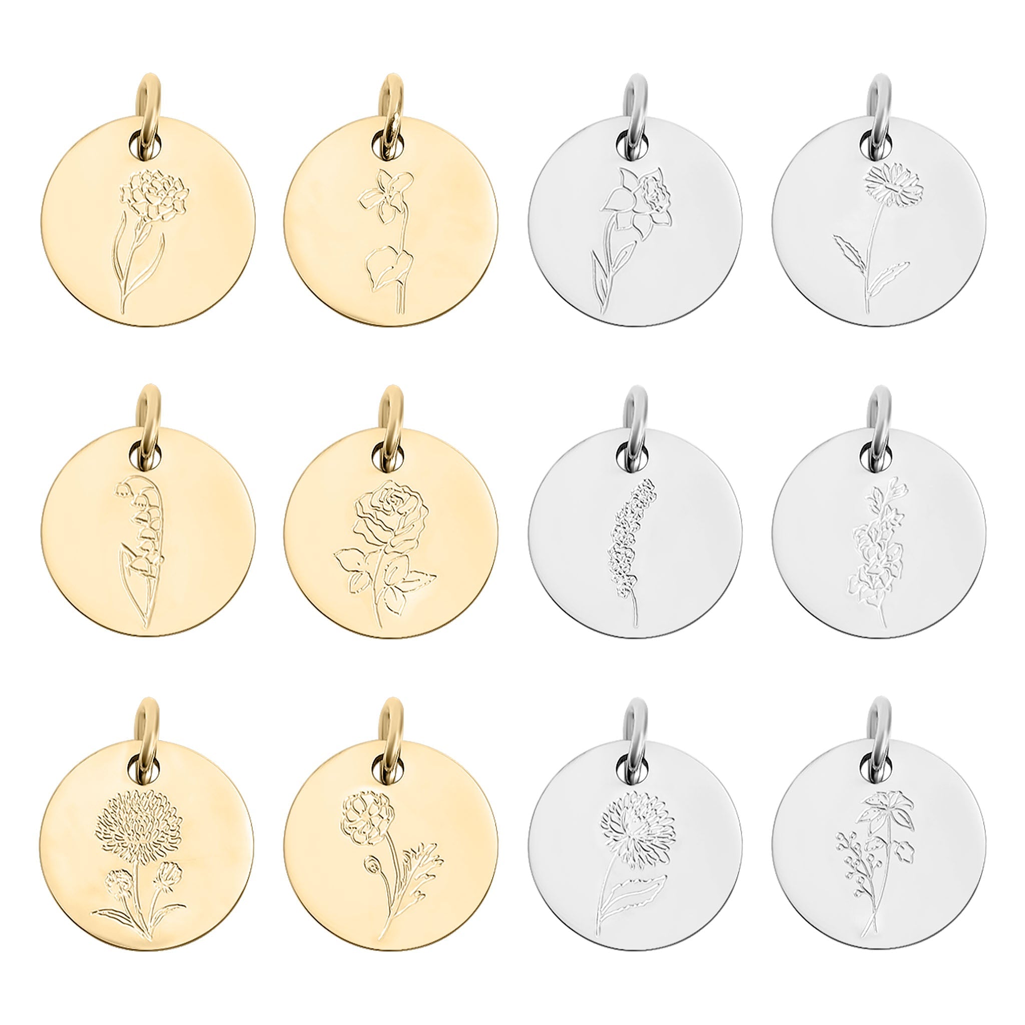 18K Gold PVD Stainless Steel Birth Flower Charm