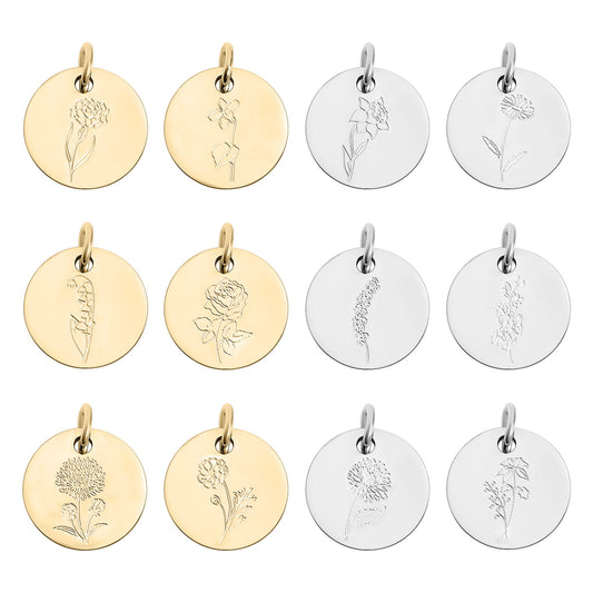 18K Gold PVD Stainless Steel Birth Flower Charm