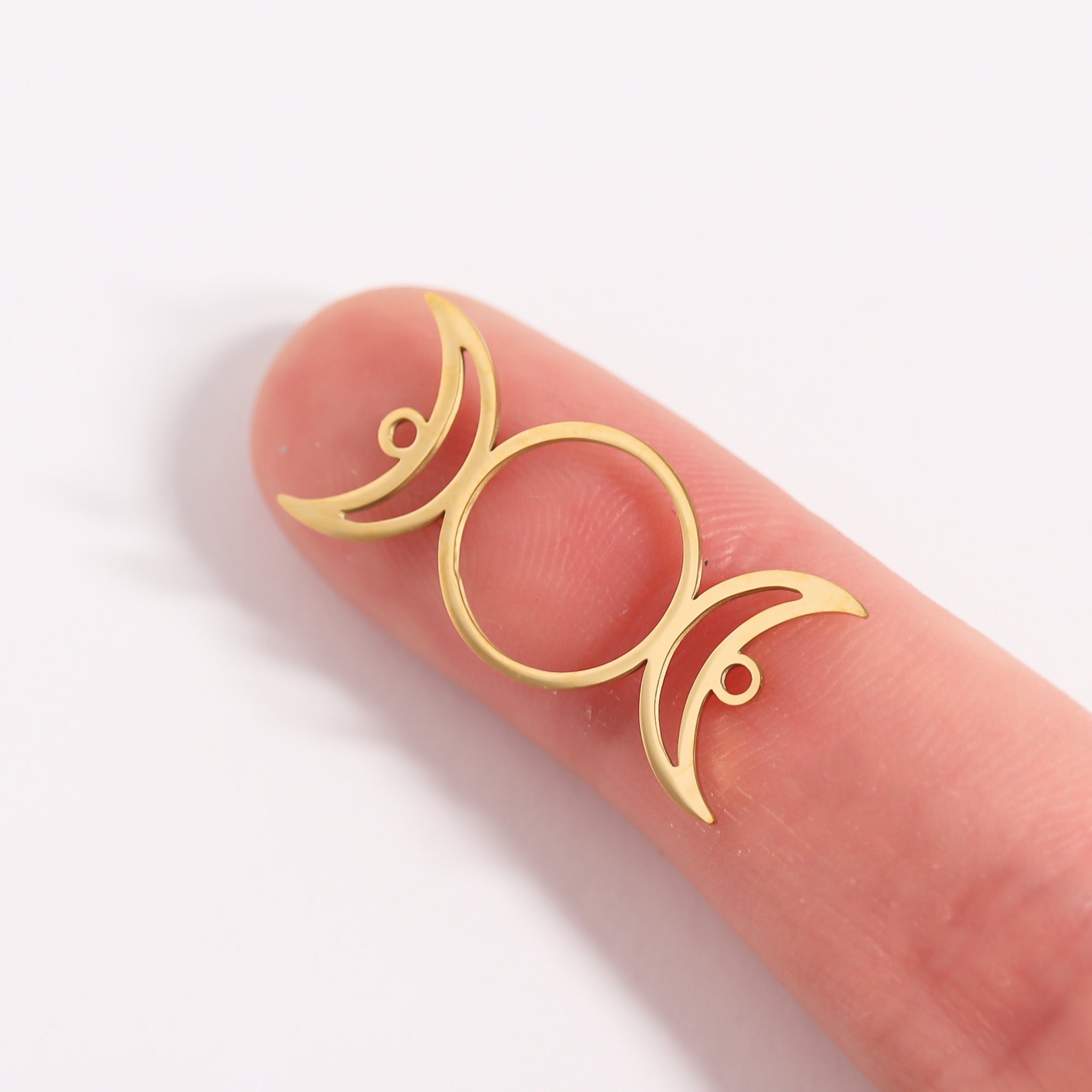 18K Gold Stainless Steel Triple Moon Goddess Connector Charm