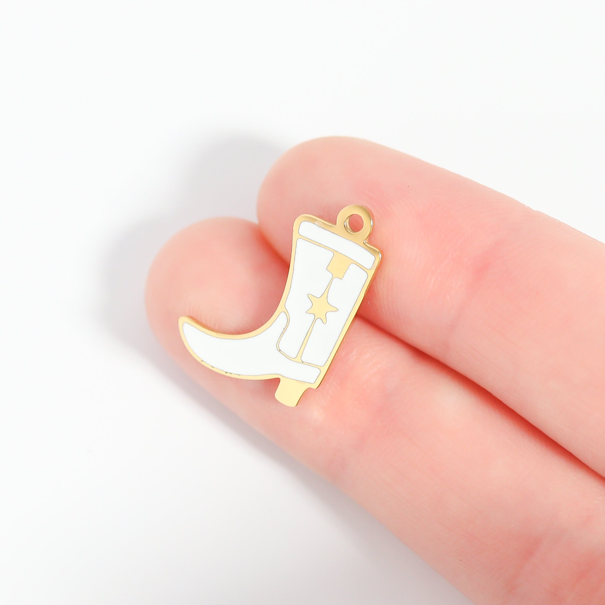 18K Gold PVD Stainless Steel Epoxy Cowboy Boot Charm