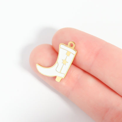 18K Gold PVD Stainless Steel Epoxy Cowboy Boot Charm