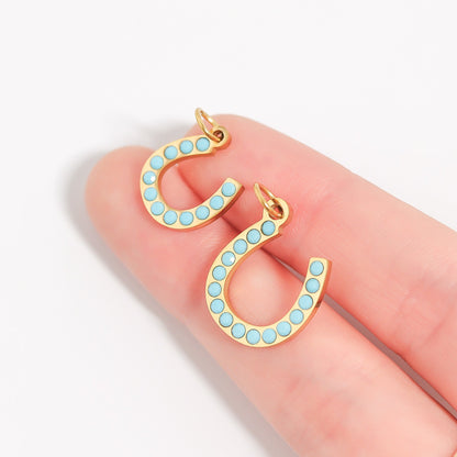 18K Gold PVD Stainless Steel Turquoise Stone Horseshoe Charm