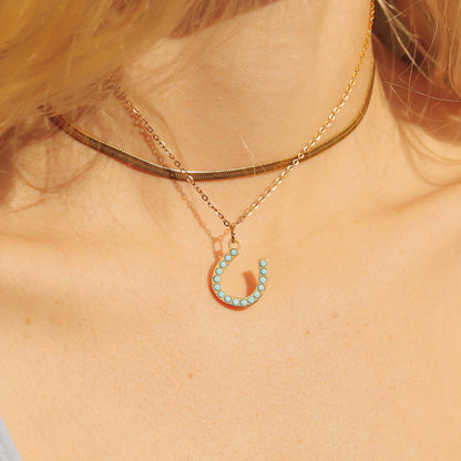 18K Gold PVD Stainless Steel Turquoise Stone Horseshoe Charm