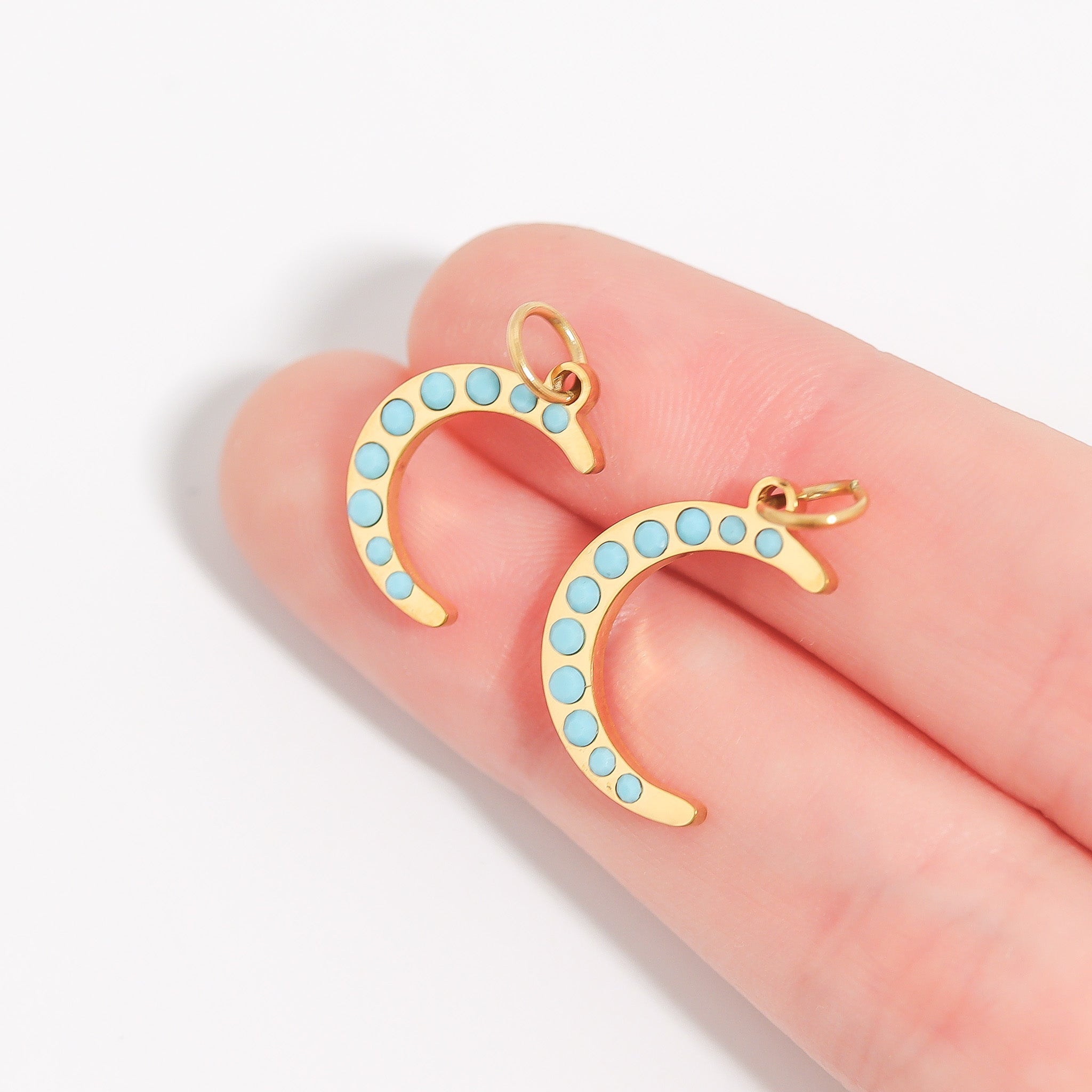 18K Gold PVD Stainless Steel Turquoise Stone Moon Charm