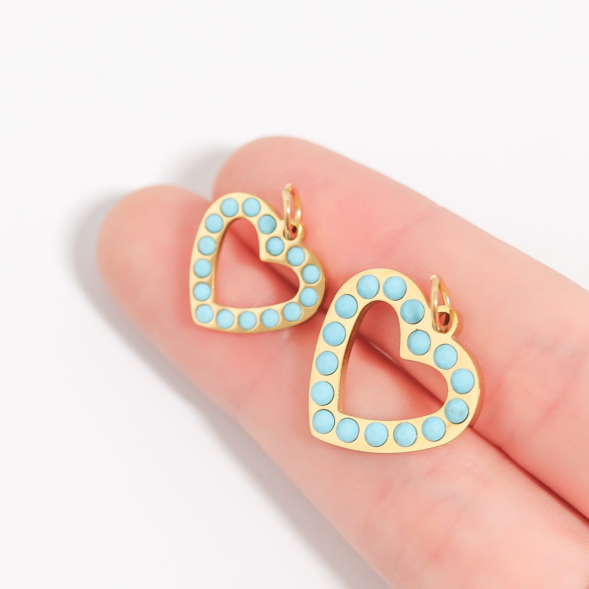 18K Gold PVD Stainless Steel Turquoise Stone Heart Charm