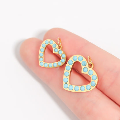 18K Gold PVD Stainless Steel Turquoise Stone Heart Charm