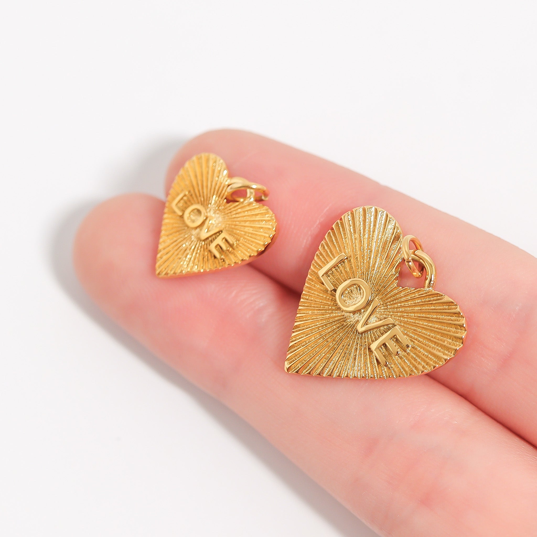 18K Gold PVD Stainless Steel Sunburst Heart Love Charm