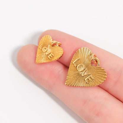 18K Gold PVD Stainless Steel Sunburst Heart Love Charm