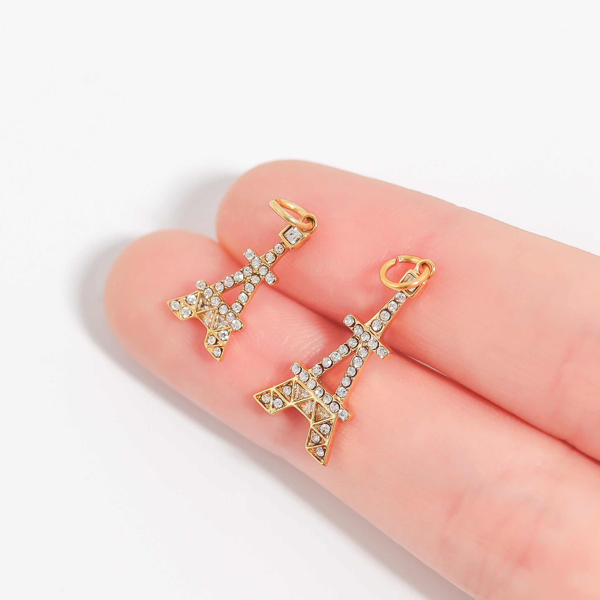 18K Gold PVD Stainless Steel and Clear Stone Eiffel Tower Charm