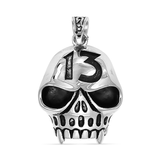 Stainless Steel "13" Fanged Skull Pendant
