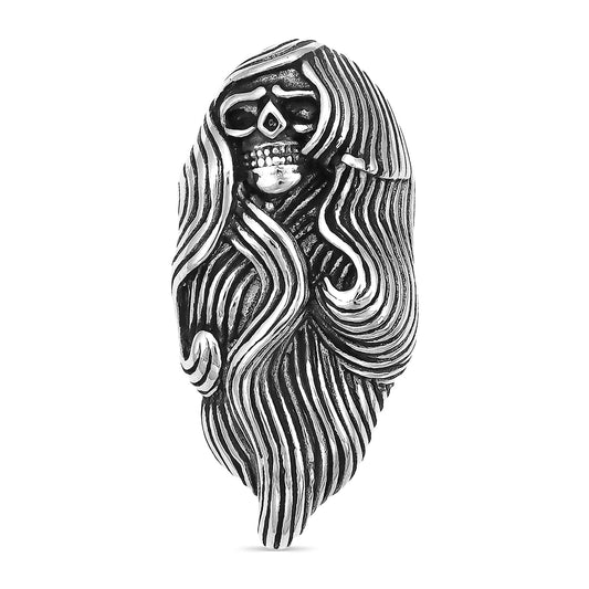 Stainless Steel Large Long Hair Skull Pendant