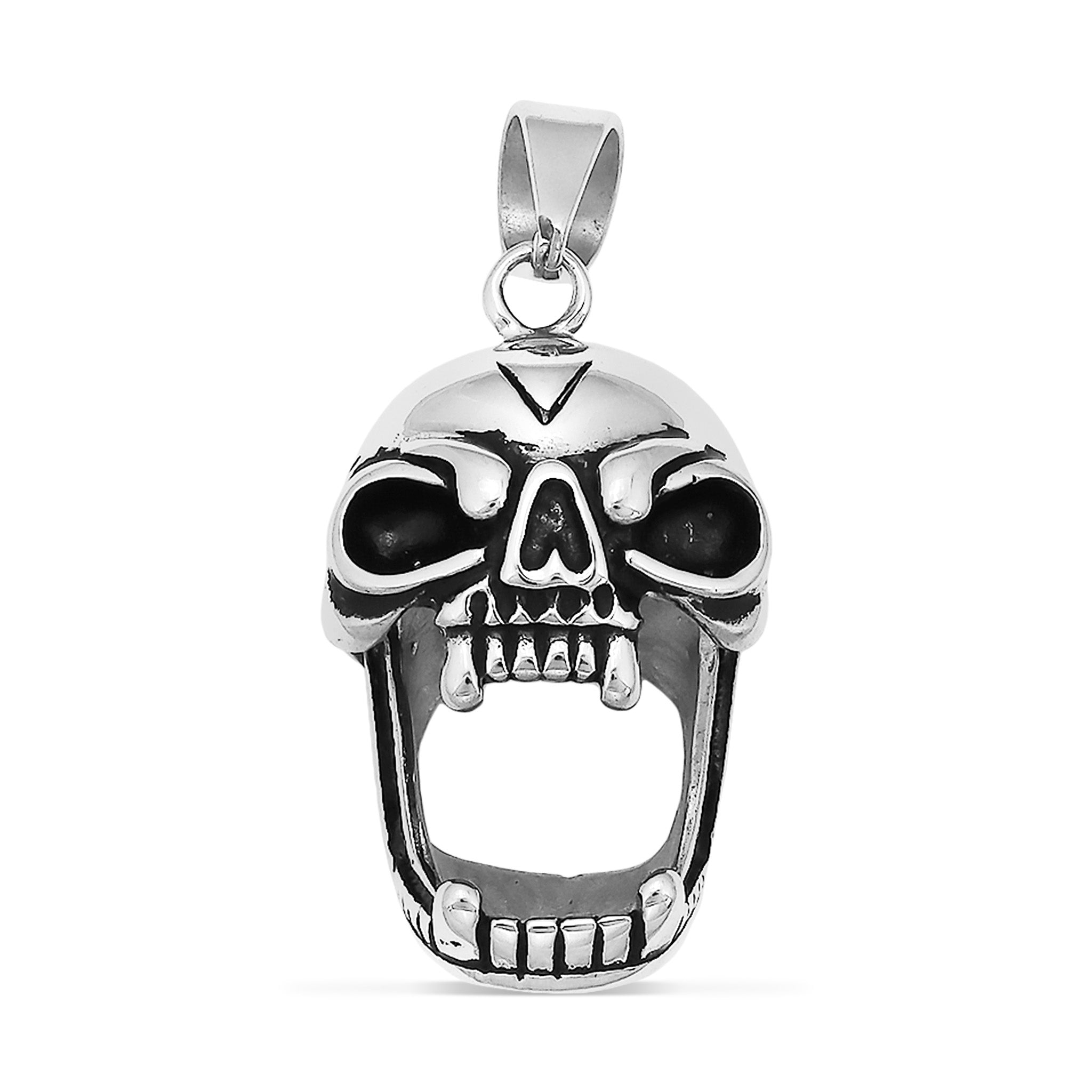 Stainless Steel Screaming Fanged Skull Pendant